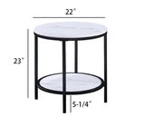 ZUN 1pc Modern Round Faux Marble End Table with Storage Shelf Black Finish Living Room Wooden Furniture B011P245864