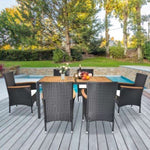 ZUN 7 Piece Patio Dining Set, Outdoor Patio Conversation Set with Acacia Wood Table Top and Rattan 90467533