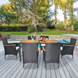 7 Piece Patio Dining Set, Outdoor Patio Conversation Set with Acacia Wood Table Top and Rattan 90467533