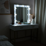 ZUN FCH Single Mirror With 2 Drawers And Light Bulbs, Steel Frame Dressing Table White 15987661