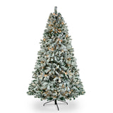 6 FT Pre-lit Snow Flocked Christmas Tree, Artificial Hinged Xmas Pine Tree with 800 Branch Tips, 300 26717243