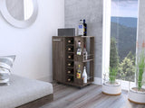 ZUN Bar Cart, Two External Shelves, Four Casters, Six Built-in Wine Rack, Single Door Cabinet -Dark B07091829