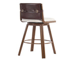 Sibyl Indoor Upholstered Swivel Bar Stool with Metal Frame, Walnut Finish and Beige Upholstery, Set N775P340827B