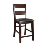 Cherry Finish Wooden Counter Height Chairs Set of 2pc Classic Style Faux Leather Upholstered Seat B01153385