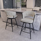 26" Bar Chair Suede Woven Bar Stool Set of 4,Black legs Barstools No Adjustable Kitchen Island 56031493