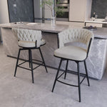 ZUN 26" Bar Chair Soft cloth Woven Bar Stool Set of 2,Black legs Barstools No Adjustable Kitchen Island 55250138