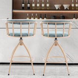 2 Pcs Blue Chenille Swivel Bar Stools with Khaki Powder-Coated Metal Legs 51286050