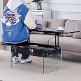 ZUN Multifunctional Lift Top Coffee Table -Black Marble Pattern, Essential for Modern Homes.Tempered W2920P226077