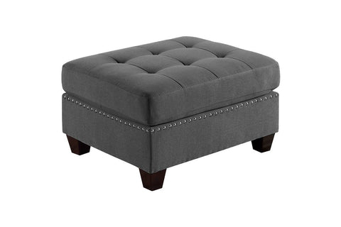 ZUN Living Room Furniture Tufted Ottoman Grey Linen Like Fabric 1pc Ottoman Cushion Nail heads Wooden B011119656