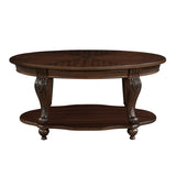 ZUN 42'' oval wood coffee table for Living Room, 2-Tier Solid Wood Cocktail Table with Open Storage W1202P164013