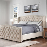 Marcella Upholstered Shelter Headboard Bed Set, King, Sky Neutral Beige Polyester B2719P238225