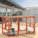 Wooden Cat House, Outdoor Cat Cage with Water-proof Asphalt Planks and Cat Perches, Orange W2181P151887