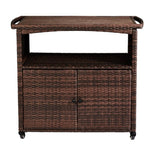 ZUN Outdoor Bar Cart with Storage Cabinet, Patio Wicker Sideboard Buffet Cabinet Prep Table, Outside 65724130