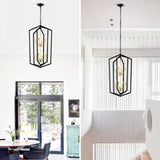 ZUN 8-Light Lantern Tired Farmhouse Ceiling Hanging Light Black Chandelier Metal Modern Pendant Light W1592P209881