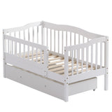 Vertical Fence White Painted Pine Toddler Bed with Bottom Drawer and Side Car Bed 73292945