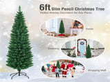 6ft Slim Pencil Christmas Tree - Space-Saving Design for Small Corners, 400 Realistic PVC Branches 07280669