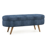 Ottoman Oval Storage Bench,Rubber Wood Legs, Gray Dark Blue W487P271394