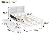 Twin Platform Bed with Chalkboard,Solid Wood Platform Bed with Storage Drawers and Shelves,Childlike W1580P362704