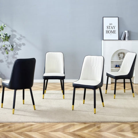 ZUN Modern Two-Tone PU Dining Chairs - White and spliced chairs With Gold Decorated Legs.White and W1151P217981