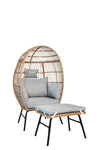 ZUN Outdoor Garden Wicker Egg And Footstool Patio Chaise, With Cushions, Outdoor Indoor Basket W2337P151814