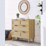 ZUN 3 drawer dresser, modern rattan dresser cabinet with wide drawers and metal handles, farmhouse W1781132477