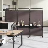 3-Panel Folding Divider with Lockable Wheels and 3 Metal Shelves Brown 47056717