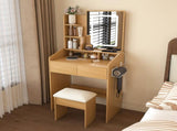 Vanity Table with LED-Illuminated Mirror, Power Outlet, Hairdryer Holder & Stool Compact Dressing 71925023