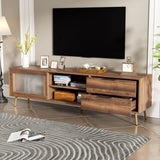 Modern TV Stand for 75" TV, TV Console with 2 Glass Doors, Entertainment Center with 2 Drawers & N710P222776P
