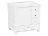 24" Bathroom Vanity with Sink and Drawers, White Freestanding Vanity Cabinet with Ceramic Top and 00086938