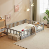 Fence Bed With Door With Board Grey Painted Pine Full Children's Bed 13643984