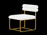 Set of two white teddy fabric dining chairs, circular thick cushioned dining chairs for kitchen and W1727P237751