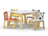5 Piece Kiddy Table and Chair Set , Kids Wood Table with 4 Chairs Set Cartoon Animals 14281906
