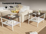 Set of 2 Rectangle End Table, Tempered Glass Tabletop with MDF layer, Modern Table for Living Room , W241P184250