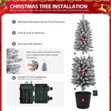 ZUN Set of 3 Pre-lit Xmas Trees with Pot Stands, 3/4/5 FT Snow Flocked Artificial Christmas Trees with 53610875