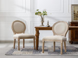 French Style Solid Wood Frame Linen Fabric Oval Back Dining Chair,Set of 2,Cream W162278981