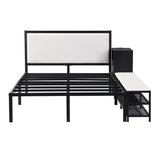 Full size Metal Platform Bed with Two-Tier Storage Shelves, Wooden Storage Cabinet, Black N737P199334B