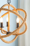 3- Light Farmhouse Chandelier, Rope Chandelier Globe Hanging Light Fixture with with Adjustable W2078137922