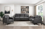 Gray Polished Microfiber Upholstered 1pc Loveseat Button Tufted Contoured Arms Solid Wood Frame B011P206271