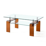 Tempered Glass Coffee, Modern Glass Coffee for Living Room, 2-Tier Storage Center Coffee W1718P253273