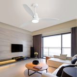 ZUN 52 Inch Wooden Ceiling Fan White 3 Solid Wood Blades Remote Control Reversible DC Motor With Led W882P147235