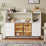 Modern sideboard with 3 drawers and glass door locker, side cabinet can store wine glasses W1320P195406