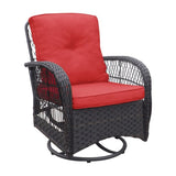 ZUN 3 Pieces Conversation Set, Outdoor Wicker Rocker Swivel Patio Bistro Set, Rocking Chair with Glass W1889P160507