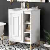 ZUN 24inch White Bathroom Vanity Sink Combo for Small Space, Modern Design with Ceramic Basin, Gold Legs WF319597AAK