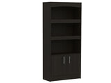 Bookcase, Three Shelves, Double Door Cabinet, Metal Hardware, Black B097132973