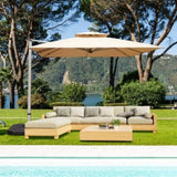 10'X10' Square Cantilever Umbrella with Center Pole, Beige W1859P337786