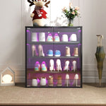 ZUN Shoe Box with RGB LED Light, Wooden Stackable Storage Box with Glass Door, Storage Bin W331P242617