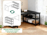 47 L Shaped Computer Desk with Reversible Storage Shelves, Corner Gaming Desk with PC Stand, Home 53338497