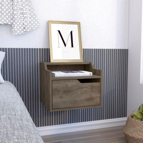 ZUN Busan Modern Floating Nightstand , End Table, Side Table Single-Drawer Design with Sleek Two-Tiered B070137841