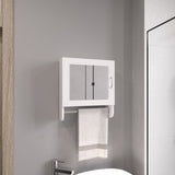 BOTIQ 19.7" H x 17.7" W Mirror Medicine Cabinet with Towel Rack White, One door with Two interior B070P242488