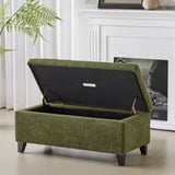 Storage Ottoman with Flip-Top Lid, Easy Assembly, Boucle Fabric & Birch Wood Legs, Green N779P291641G